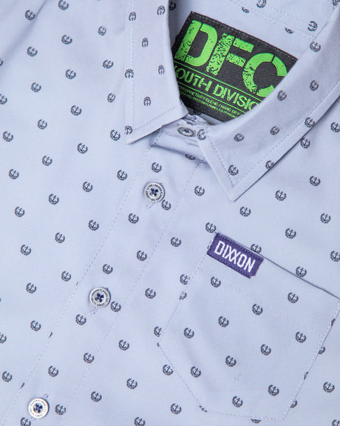 SALTY CREST GREY/BLACK PARTY SHIRT SHORT SLEEVE BUTTON UP  - YOUTH